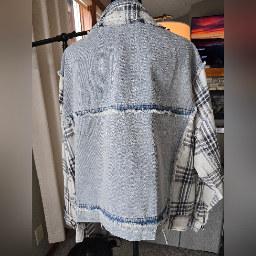 OLI & HALI -Plaid Pieced Denim Jacket Size small - Picture 7 of 10